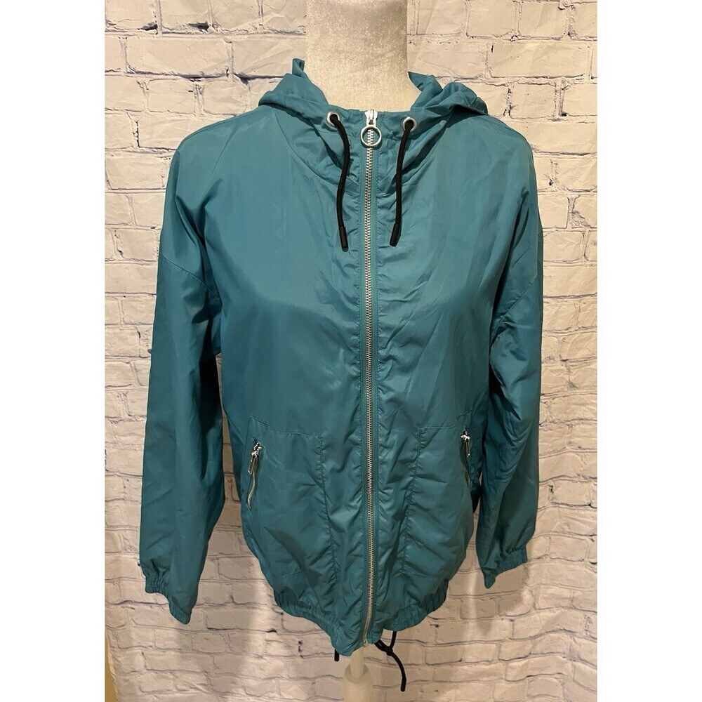 Garage Teal jacket hooded Women's zip up shell windbreaker rainjacket Size Small